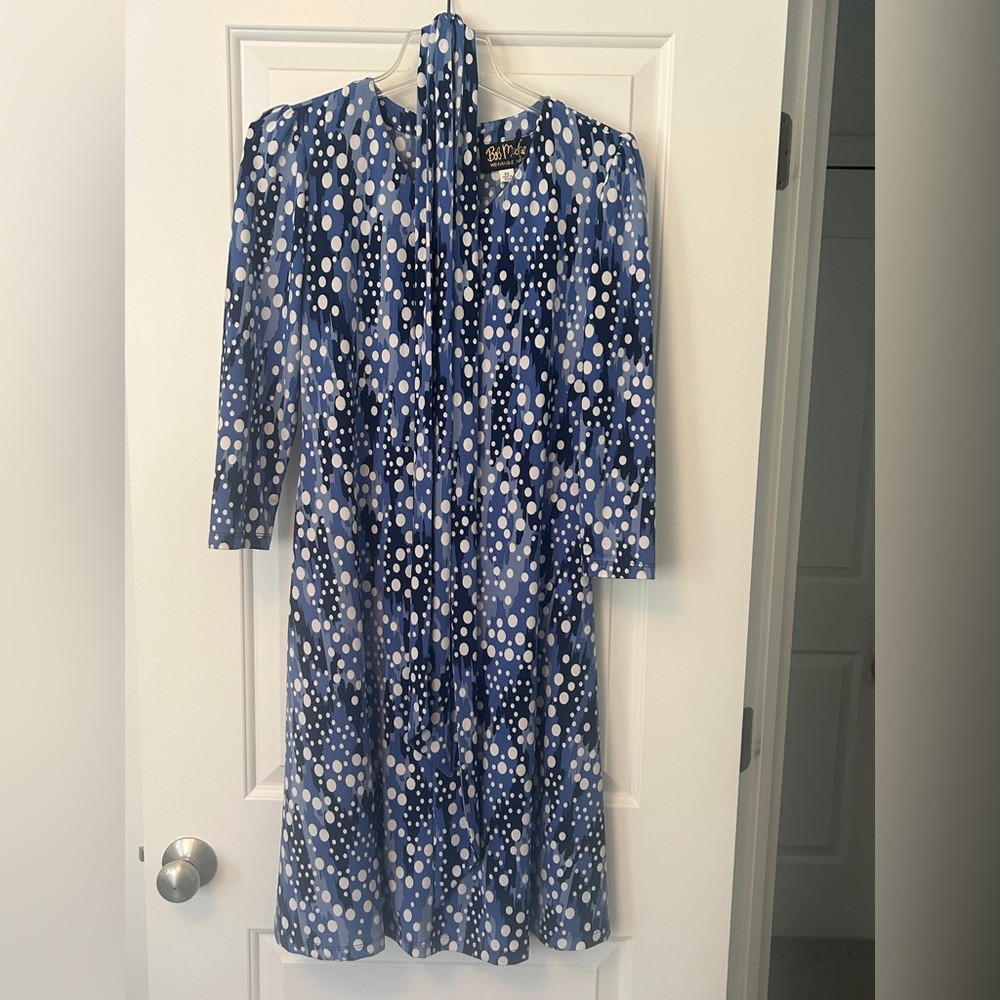 Bob Mackie Blue and White Polka Dot Dress